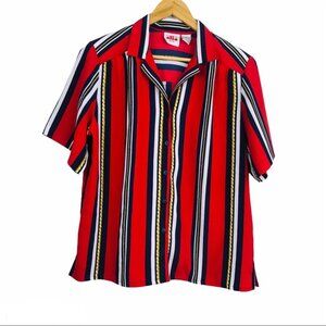 Vintage Alia Stripped Colourful Button Up Shirt Unisex Padded Shoulder Size 12
